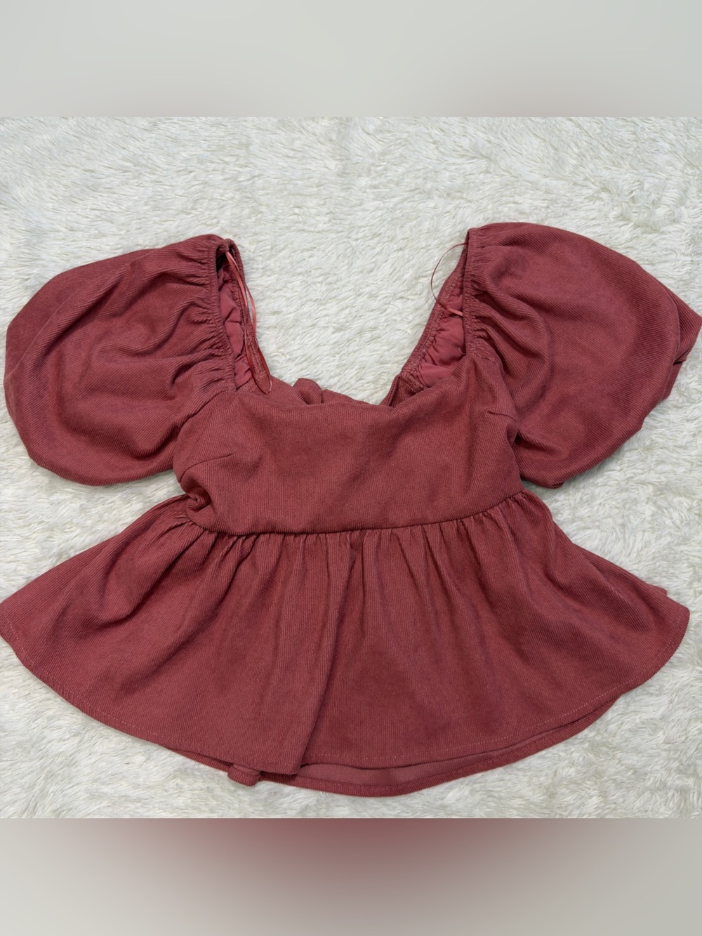 Audrey Parks Francesca's Mauve Pink Puff Short Sleeve Peplum Top Women’s Size M